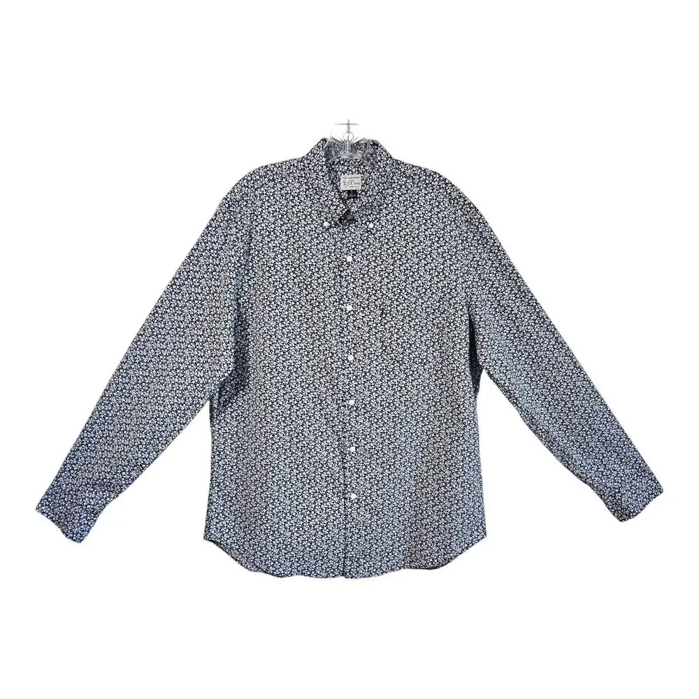 J CREW Men L Shirt Buttondown Classic Fit Floral Black White Long Slv Preppy 46